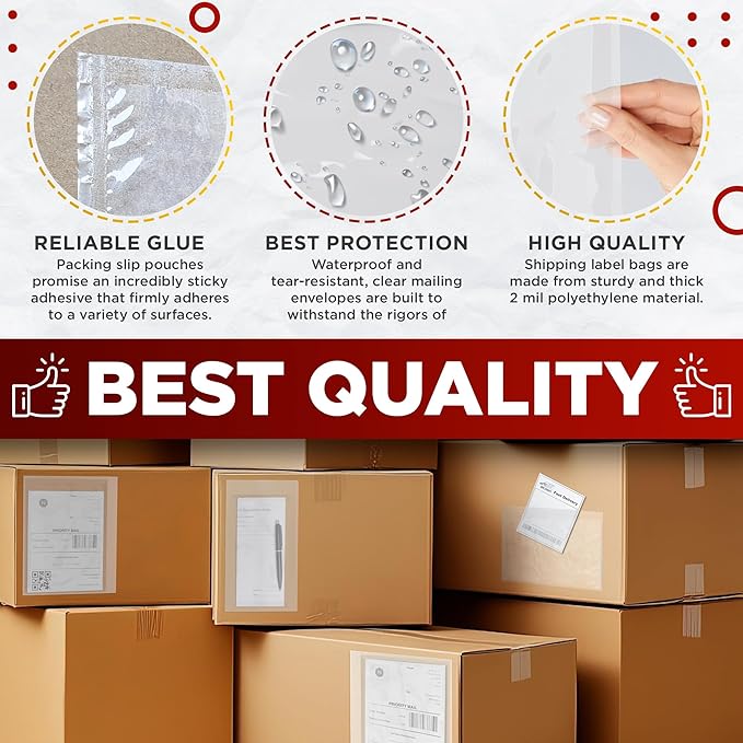 APQ Clear Top Loading Packing List Envelopes, 7 x 10 Inches. 100 Pack Packing Slip Envelope Pouches. Self-Seal Plastic Shipping Label Pouches. Durable Packing List Mailing Envelopes for Documents