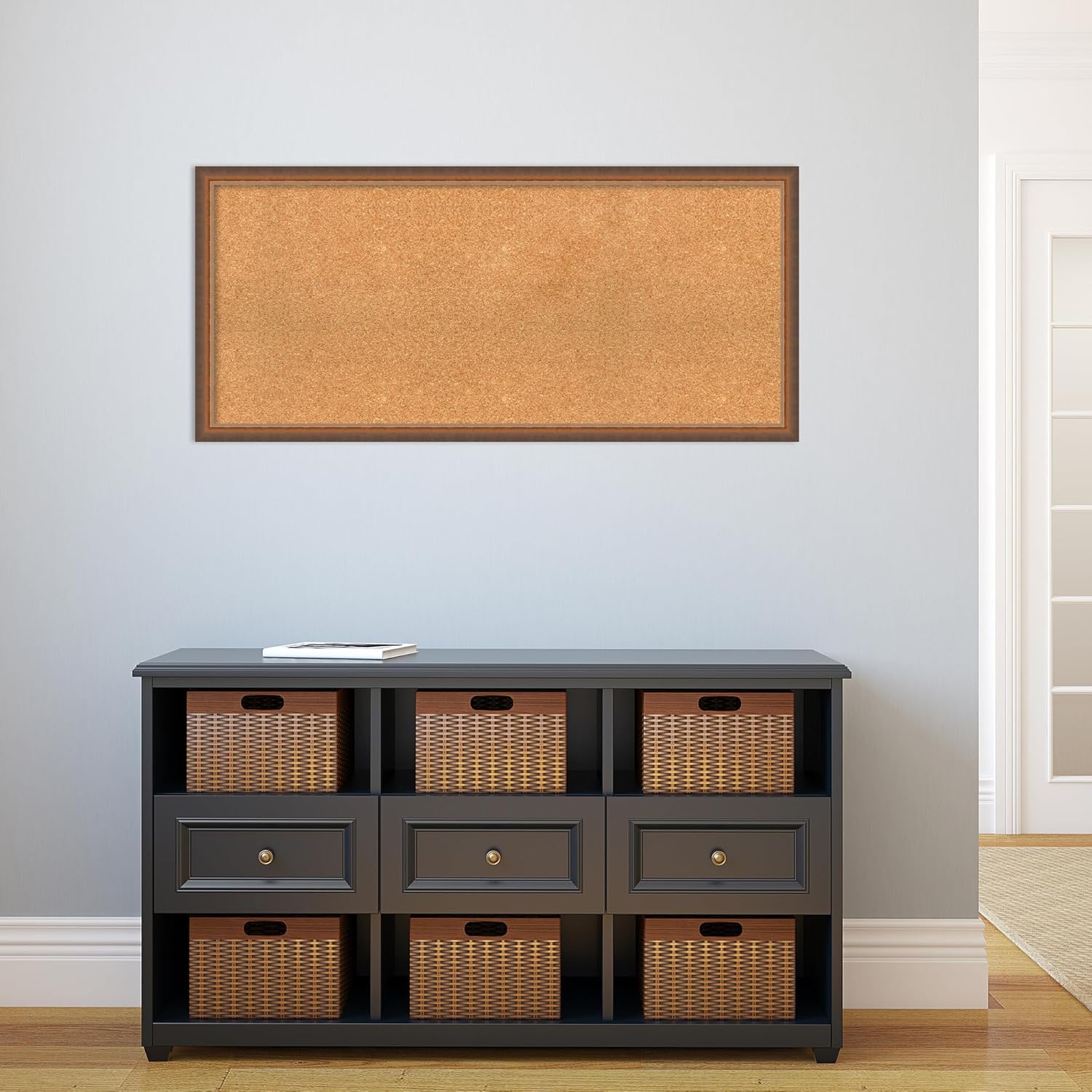 Amanti Art Natural Cork Board for Wall, 20x44 Vision Board with Bronze Frame, Oversize Corkboard Office Decor for Home Organization, Modern Corkboard Pinboard to Display Items for Home Organization