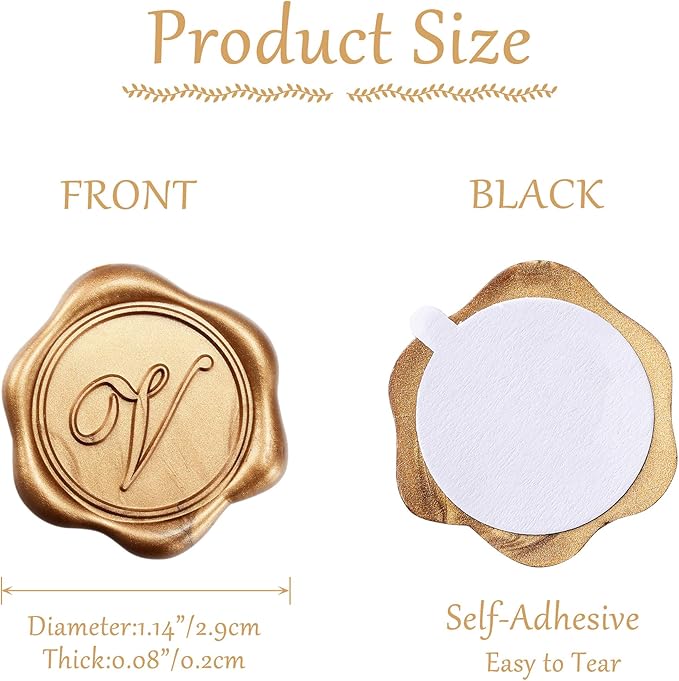 Yoption Initial Alphabet V Wax Seal Stickers, 25 Pack Antique Gold Letter Wax Seal Stickers Envelope Seals Self Adhesive Wax Stickers for Wedding Party Birthday Christmas (V)
