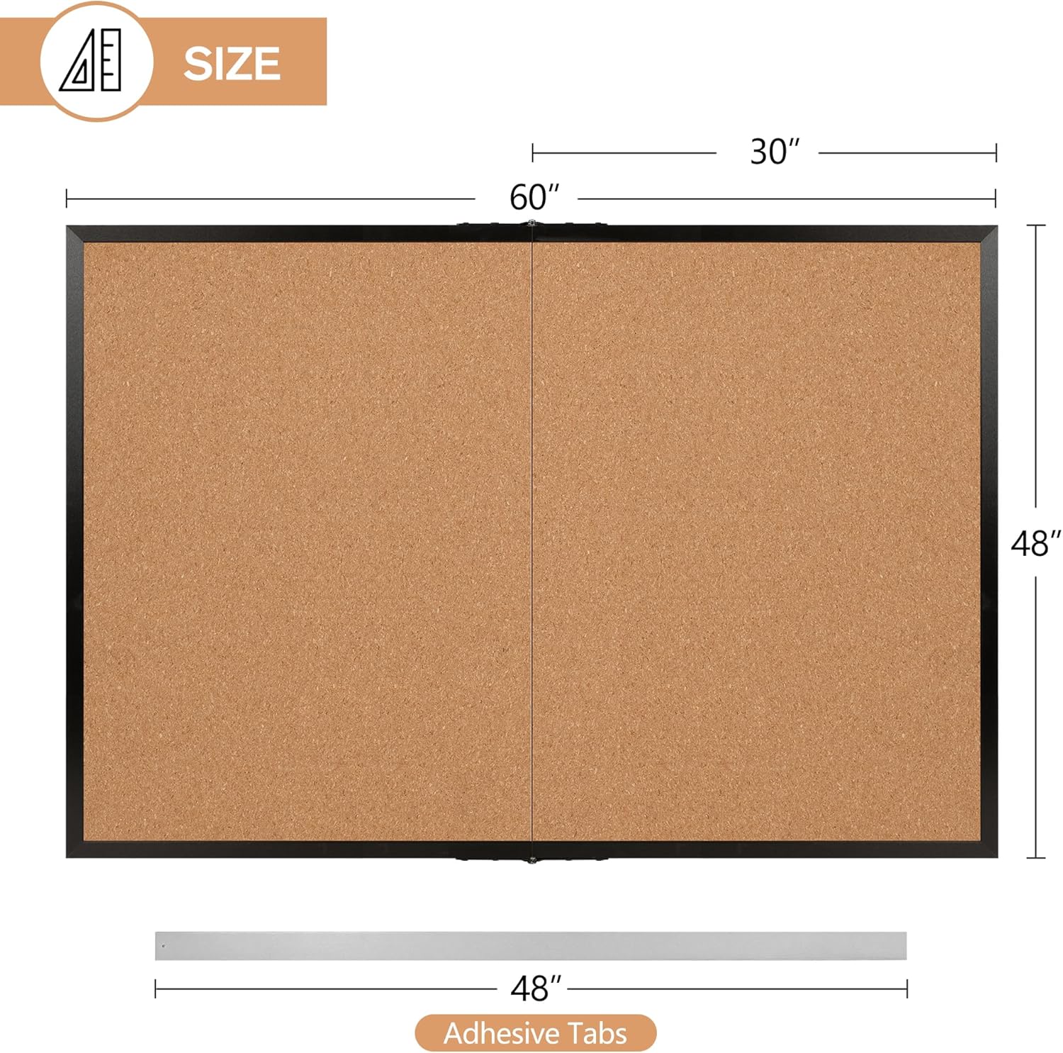 Board2by Extra Large Cork Bulletin Board 60" X 48", Foldable Notice Pin Board for Wall, Black Wood Framed 5'x4' Corkboard, Wall Mounted Noticeboard with 32 Push Pins for School, Home & Office