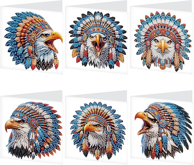 6pcs Diamond Art Painting Kit Greeting Card, Ethnic Rooster 5D DIY Diamond Handmade Holiday Glitter Greeting Card with Envelope, Holiday Gift Congratulation