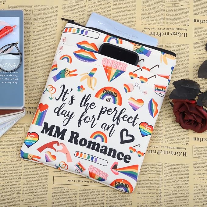 JNIAP MM Romance Book Sleeve Queer Readers Gifts Gay Pride Book Sleeve It's The Perfect Day for an MM Romance LGBTQ Pride Merch (for an MM Romance)