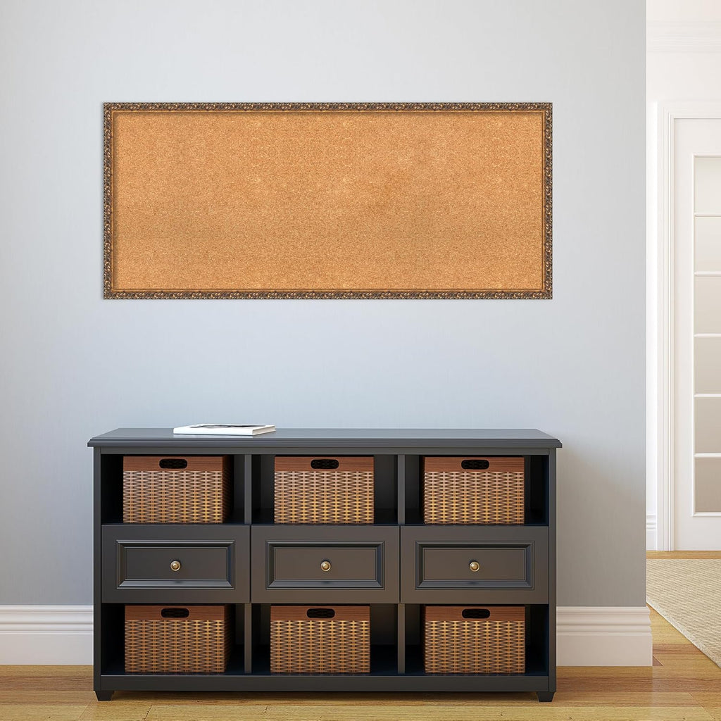 Amanti Art Natural Cork Board for Wall, 22x50 Vision Board with Bronze Frame, Oversize Corkboard Office Decor for Home Organization, Traditional Corkboard Pinboard to Display Items for Home
