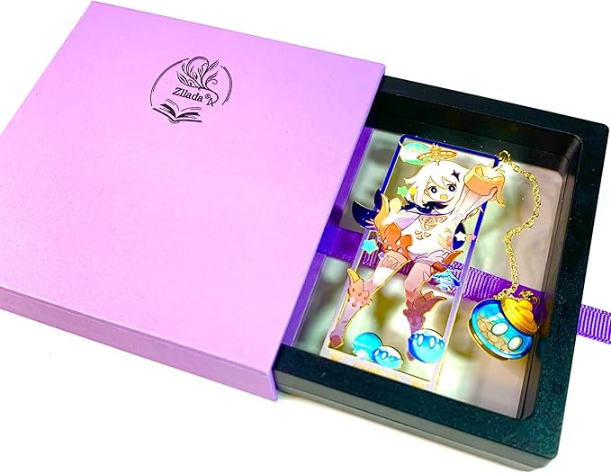 Genshin Impact Paimon Metal Bookmark - Anime Figure Merch with 3D Display Box - Birthday Gifts for Fans Friends Gamer Book Lovers - Zllada