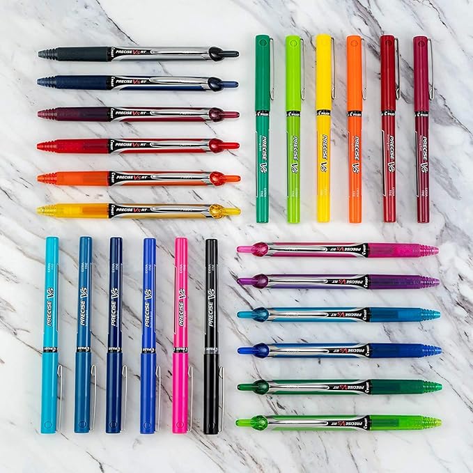 Pilot, Precise V5 RT Refillable & Retractable Rolling Ball Pens, Extra Fine Point 0.5 mm, Black, Pack of 12