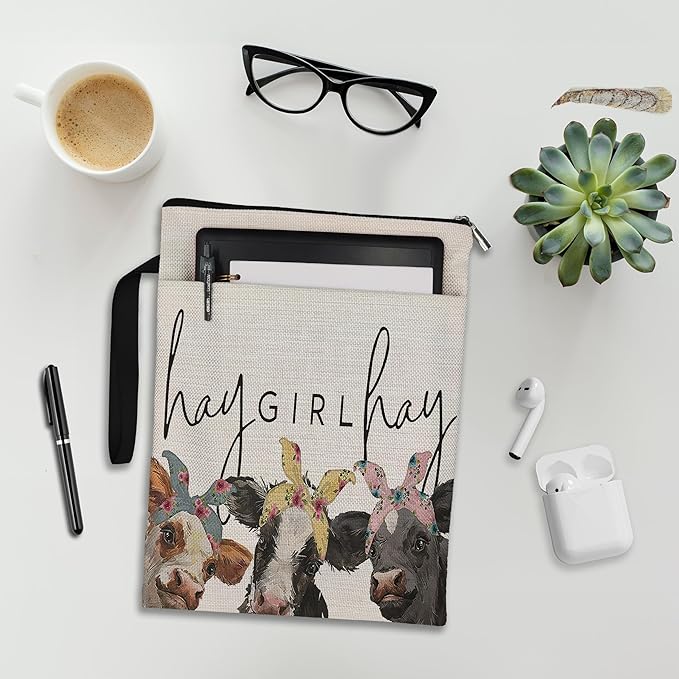 Cow Lover Gifts Book Sleeve,Hay Girl Hay Farm Cow Book Sleeve Book Covers Book Protector Pouch with Zipper,Book Sleeve Gifts for Book Lovers Readers,Book Cover for Paperback 9.4x12.1 Inch