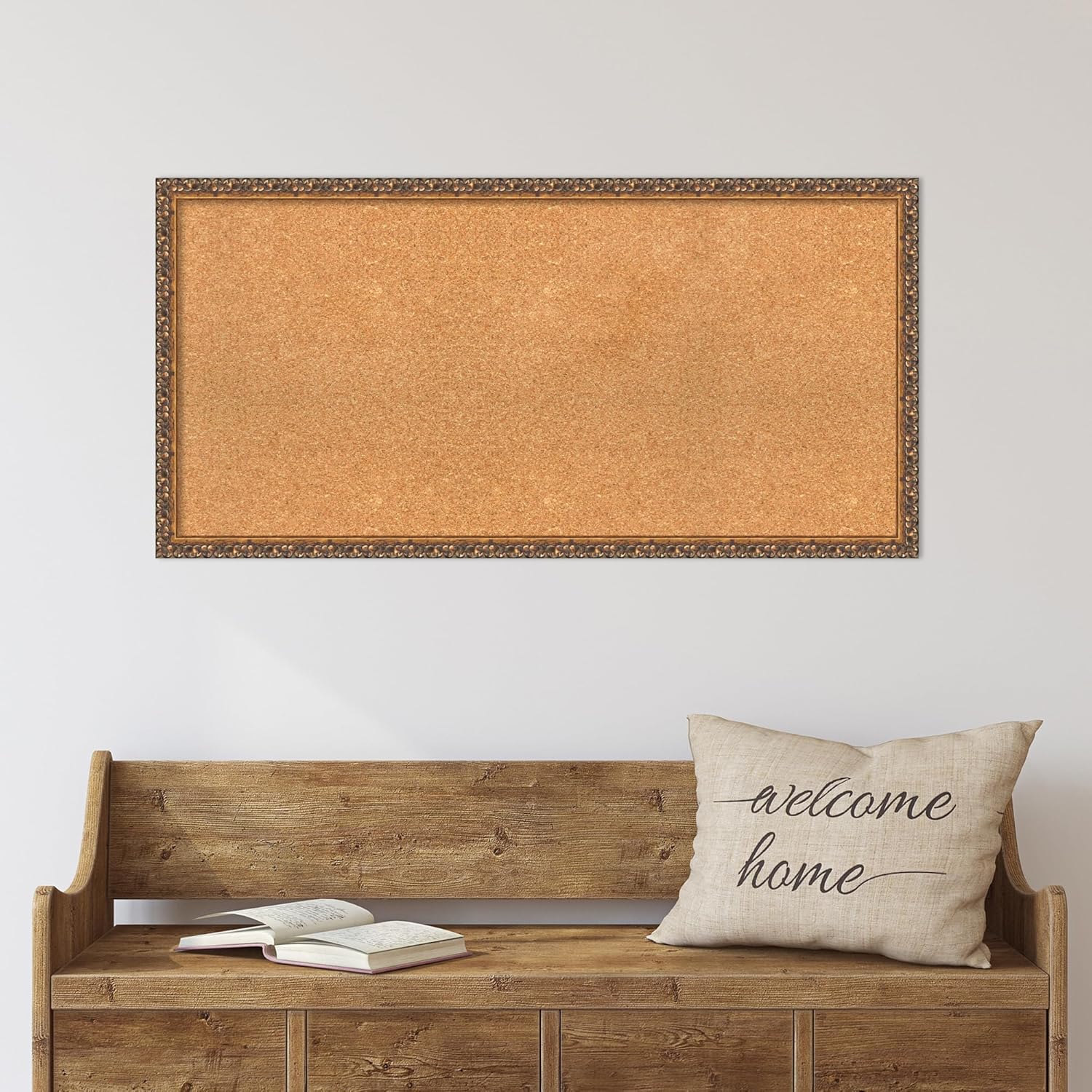 Amanti Art Natural Cork Board for Wall, 20x40 Vision Board with Bronze Frame, Large Corkboard Office Decor for Home Organization, Traditional Corkboard Pinboard to Display Items for Home Organization