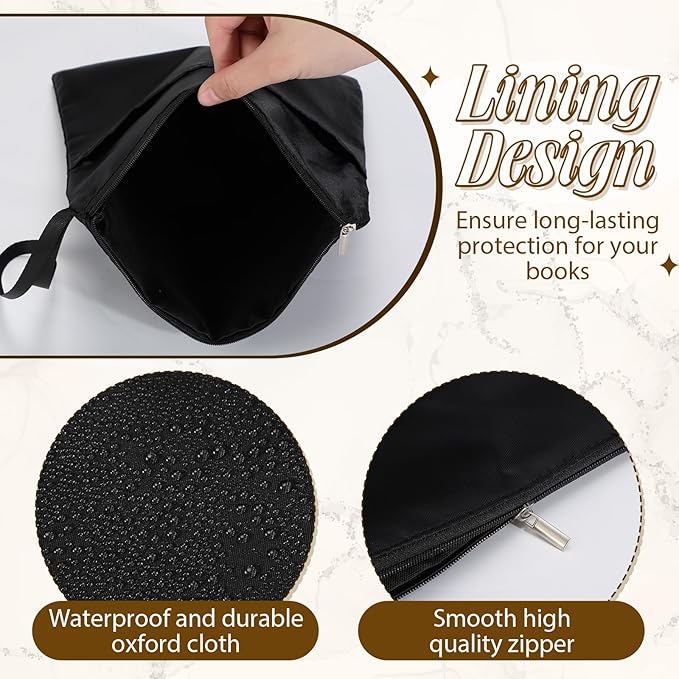 Aliceset 3 Pcs Book Lovers Gifts Book Sleeves with Zipper 11.8 x 9 inch Travel Book Covers Protector Pouch Bag with Pocket Handle Strap for Hardcover Paperback Washable(Black, Beige, Blue)