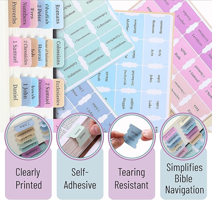 Mr. Pen- Bible Tabs, 75 Tabs, Pastel Colors, Laminated Bible Tabs for Women and Men, Bible Tabs for Study Bible, Bible Index Tabs, Bible Book Tabs, Bible Labels Tabs, Mr Pen Bible Tabs