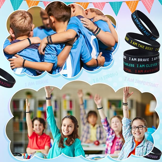 100 Pieces Students Inspirational Silicone Wristbands Motivational Quotes Rubber Bracelets for Kids Students Back to School Gifts (Black)