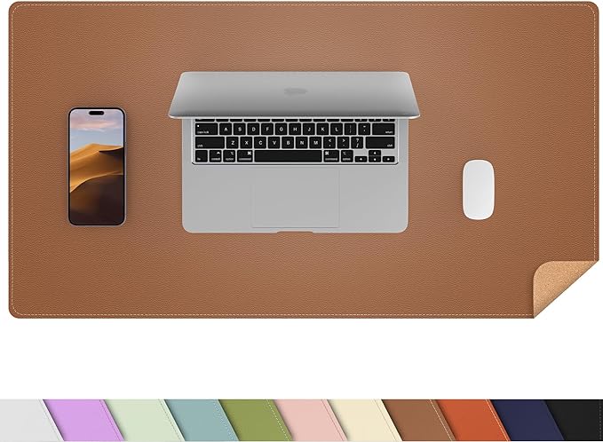 AFIING Dual-Sided Desk Pad, Natural Cork & PU Leather, Desk Mat Protector Non-Slip, Waterproof, Easy Clean,Large Mouse mats for Office and Home Work(Brown, 31.5"x17")
