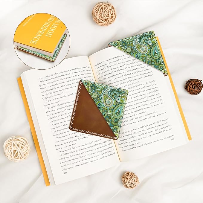 Personalized Leather Bookmarks, Fun & Cute Book Accessories for Reading Lovers, Unbreakable Page Markers for Women Men Girls Boys Student Teacher Kids Retirement Birthday Gifts (Green Swirl)