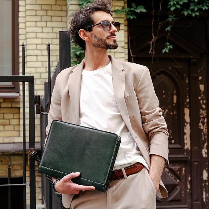 Time Resistance Leather Portfolio - A4 Document Folder - Padfolio - Italian Handcrafted Organizer Folio - Gift Box Included