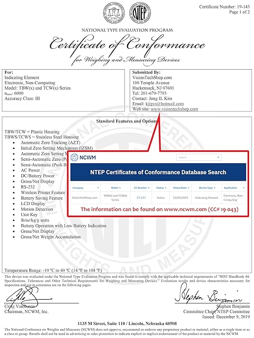TBW-200 Bench Scale for Warehouse Industrial Shipping Scale and, Lb/Kg Switchable, 200lb Capacity, 0.05lb Readability, NTEP Legal for Trade
