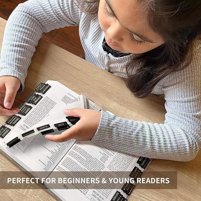 Bible Tabs for Women & Men, Laminated Bible Tabs for Study Bible, Large Print Bible Tabs for Easy Navigation, Bible Index Tabs, 66 Tabs Old & New Testament, Extra 9 Blank Tabs - Black