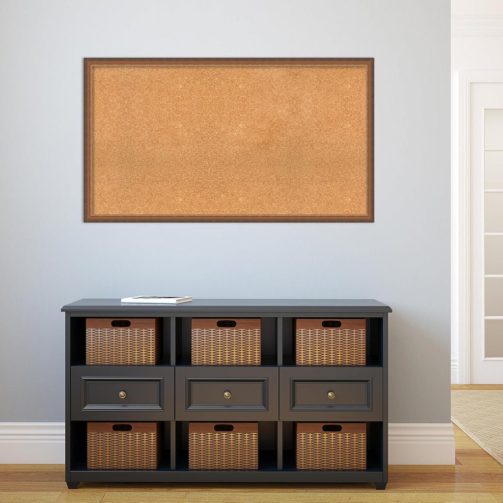 Amanti Art Natural Cork Board for Wall, 26x46 Vision Board with Bronze Frame, Oversize Corkboard Office Decor for Home Organization, Modern Corkboard Pinboard to Display Items for Home Organization