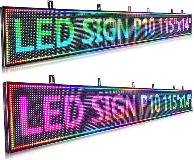 P10 Outdoor Programmable Scrolling Led Digital Sign , Electronic Sign Display Marquee Screen Custom Word Advertising Message Board for Business Store Restaurants Window, Wifi Control Full Color115"X14"