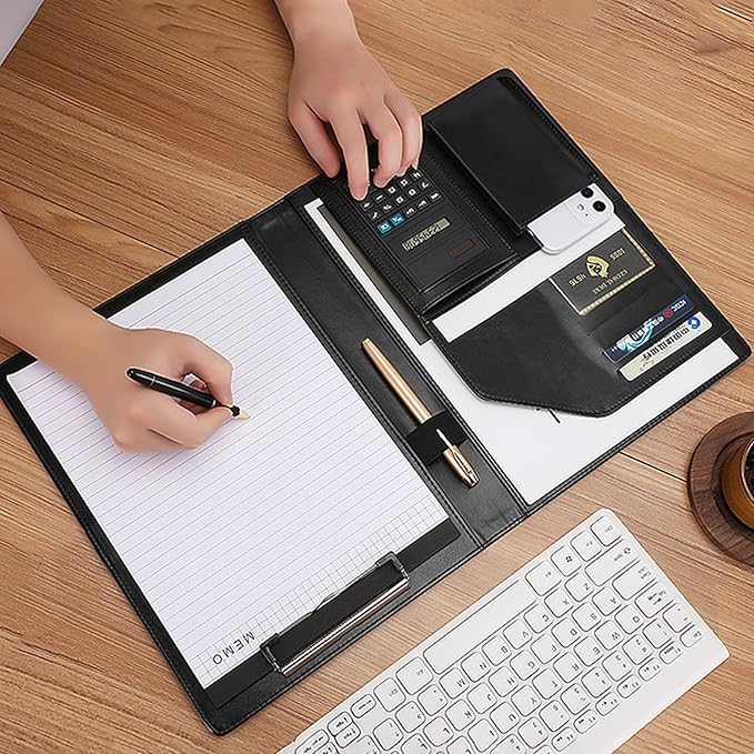 Personalized Padfolio - Customized Leather Portfolio with Logo or Text - Professional Business Portfolio with A4/US Letter Writing Pad Holder for Resumes and Interviews, Pink