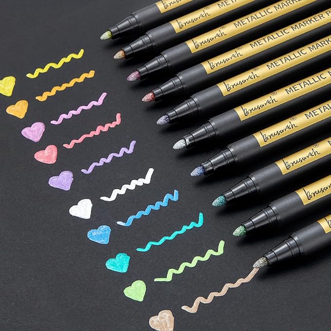 Metallic Marker Pens - 10 Colors Medium Point Metallic Markers for Rock Painting,Black Paper,Scrapbooking Crafts, Card Making,DIY Photo Album,Ceramic