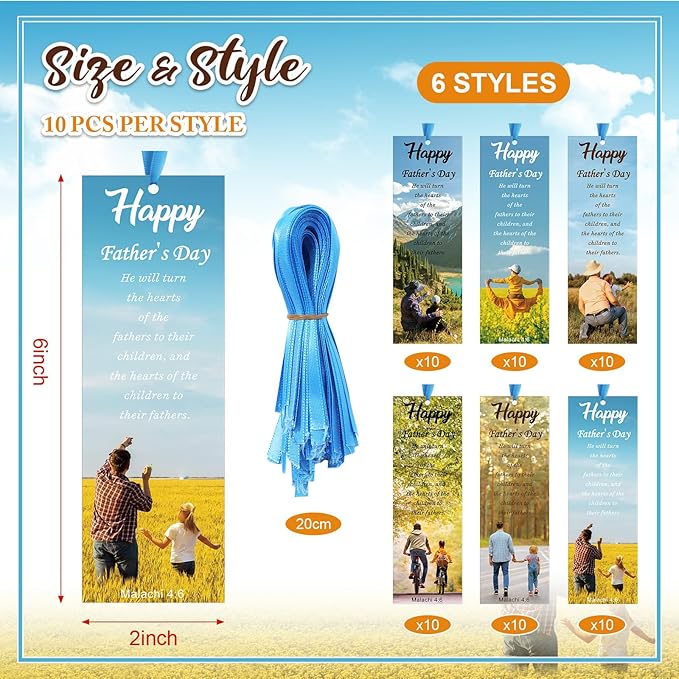 60 Pcs Religious Father's Day Bookmark Malachi 4: 6 Bookmarks VBS Exchange Gifts for Kids Adult Church School Classroom Prizes Party Favors