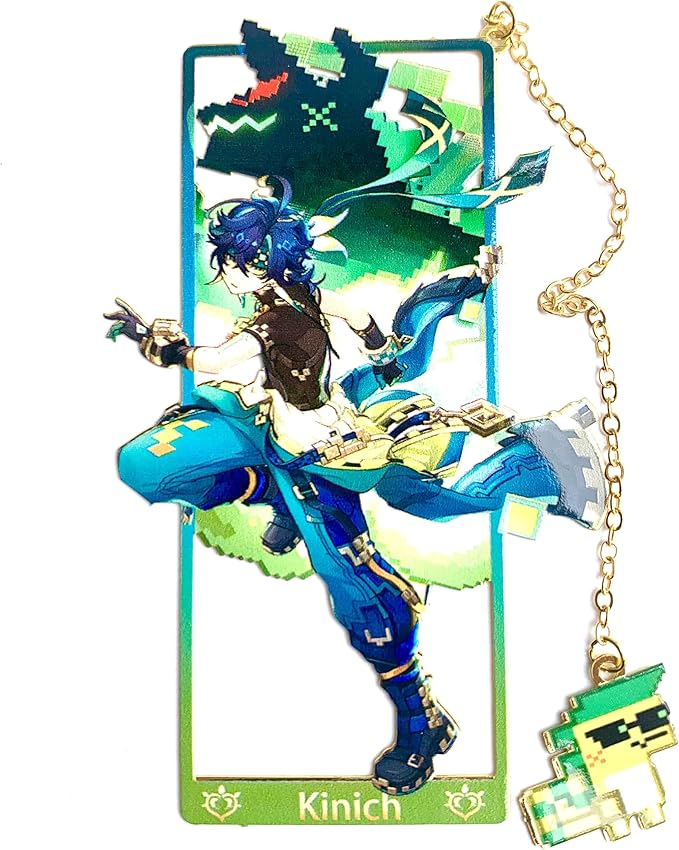 Genshin Impact Kinich Metal Bookmark - Anime Figure Merch with 3D Display Box - Birthday Gifts for Fans Friends Gamer Book Lovers - Zllada