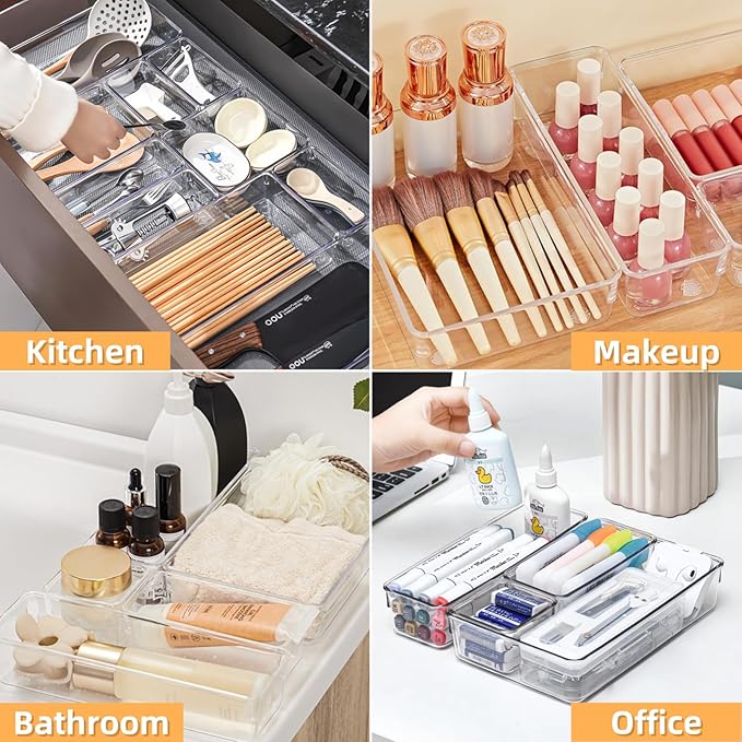 Drawer Organizer, Makeup Organizer, Desk Drawer Organizer, Acrylic Storage Bins for Makeup, Skincare, Jewelry, Office Supplies Used in Vanity, Kitchen, Bedroom, Bathroom, Office - 6pcs