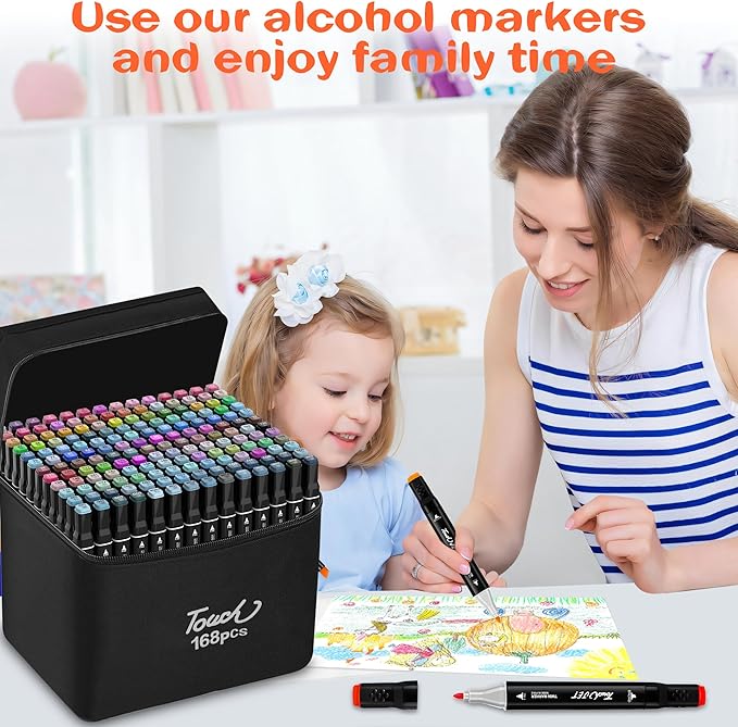 Alcohol Markers, 168 Colors Dual Tip Art Markers, Drawing Markers, Coloring Marker for Kids Sketching Adult Coloring