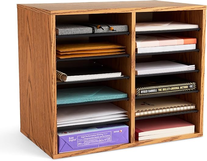 Safco Wooden Paper and Mail Organizer for Home Office and Classroom, Adjustable Shelves and Stackable