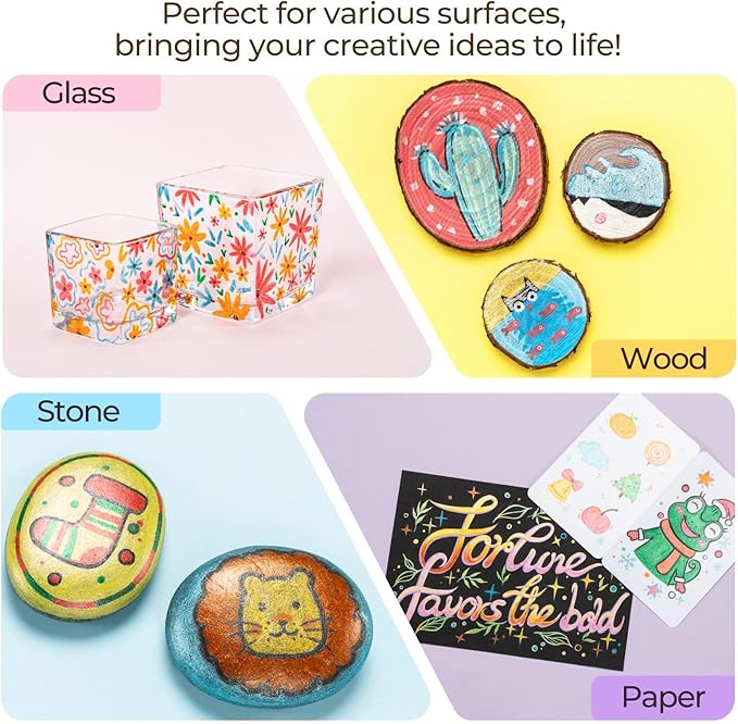 Ohuhu Glitter Markers Pen 24 Glitter Colors Fine Point Tip Water-based Metallic Shimmer Markers for Kids Adults DIY Crafts Greeting Birthday Cards Drawing Coloring Poster Album Scrapbooking Mugs Wood