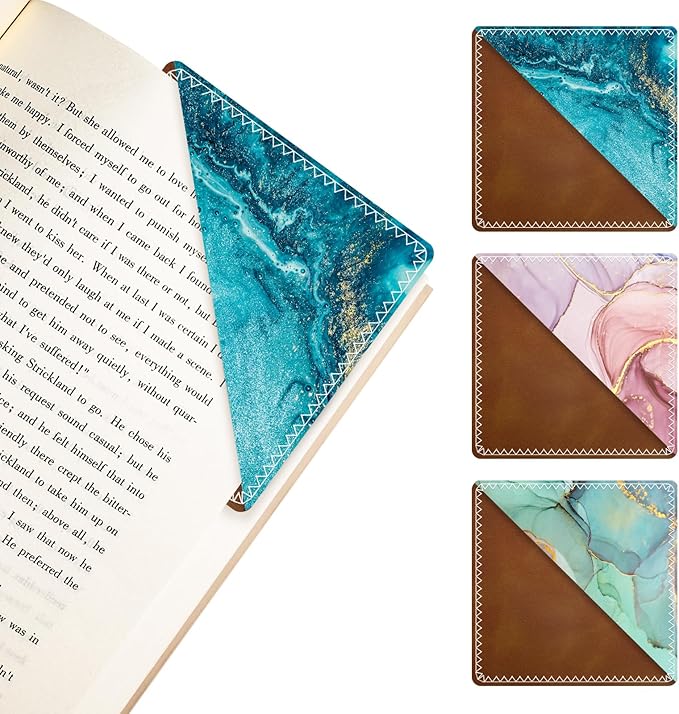 3 Pieces Leather Bookmarks, Personalized & Cute Book Accessories for Reading Lovers, Page Markers for Women Men Girls Boys Student Teacher Kids Retirement Birthday Gifts (Marble, Water Ripples)