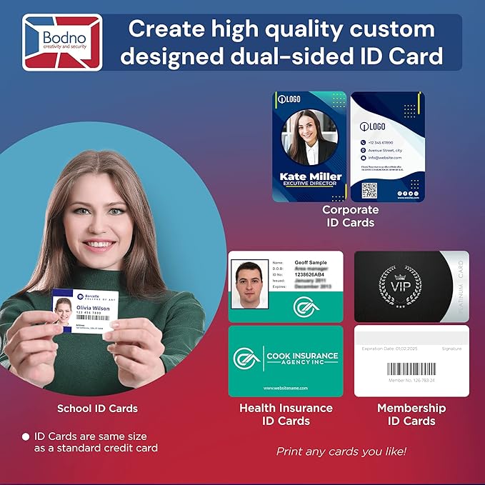 Bodno Magicard D Dual Sided ID Card Printer & Complete Supplies Package ID Software - Gold Edition