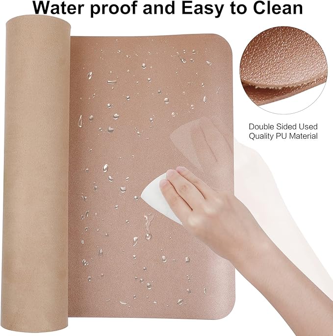 Boutilon Leather Desk Pad 30" x14",Non-Slip Mouse Pad,Office Desk Mat,Waterprooft PU Leather Desk Blotter,Desk Pad Protector,Desk Writing Pad for Home Office Decor (M-Champagne)