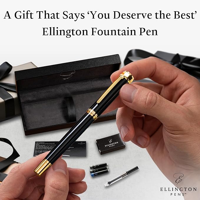 Luxury Fountain Pen Set- Fountain Pens for Writing - Smooth Medium Nib - Includes Refillable Ink Converter, 3 Ink Cartridges [Black & Blue], Gift Box - Elegant Calligraphy