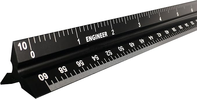 12 Inch Triangular Engineer Scale Ruler, Anodized Solid Aluminum Core with Laser Etched Scales, Imperial Scale - 1:10, 1:20, 1:30, 1:40, 1:50, 1:60, Ideal for Civil Engineering Drafting