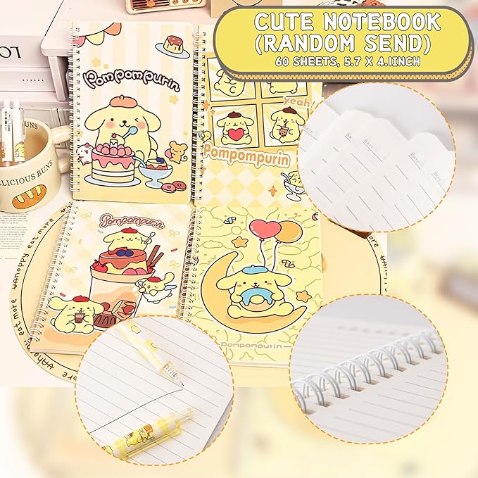 Cute School Supplies Anime Stationery Gift Set Includs Gel Pens, Journal Notebook, 50 Stickers, Pencil Case, Kawaii Stationery Set, Back to School Gift(Yellow)
