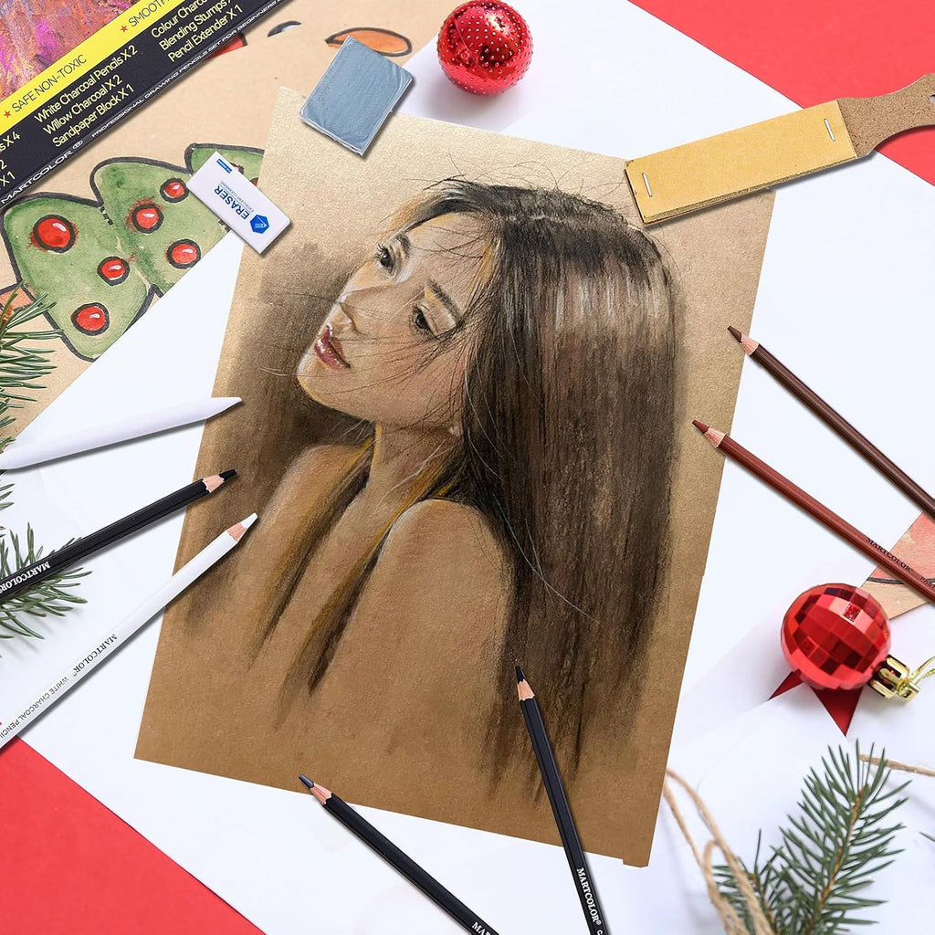 Charcoal Drawing Set, Set of 23, Graphite Pencils, Black & White Charcoal Pencils for Drawing, Sketching, Shading, Blending, Artist Pencils for Beginners & Pro Artists ﻿