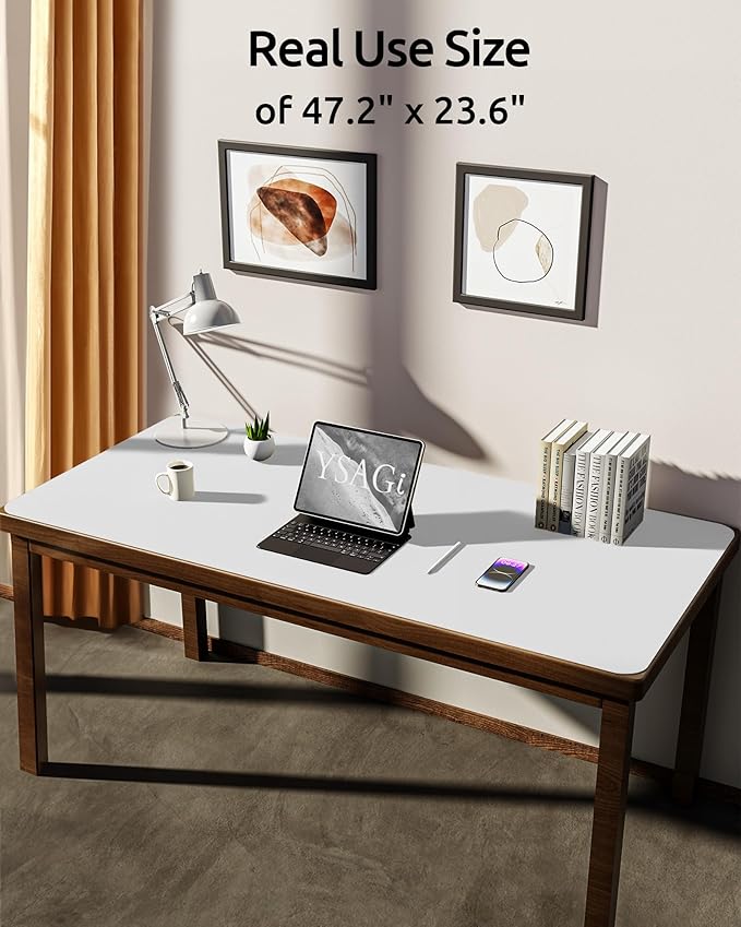 YSAGi Leather Desk Protector, Office Mat, Large Mouse Mat, Non-Slip PU Leather Blotter, Laptop Desk Pad, Waterproof Writing Pad for Office and Home (White, 47.2" x 23.6")