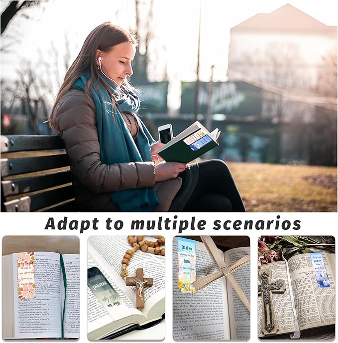 48 Piece Bible Verse Magnetic Bookmarks - Christian Scripture Inspirational Book Marks with Boxes - Religious Motivational Book Marker Prayer Page Clips for Women & Men Reading Gifts