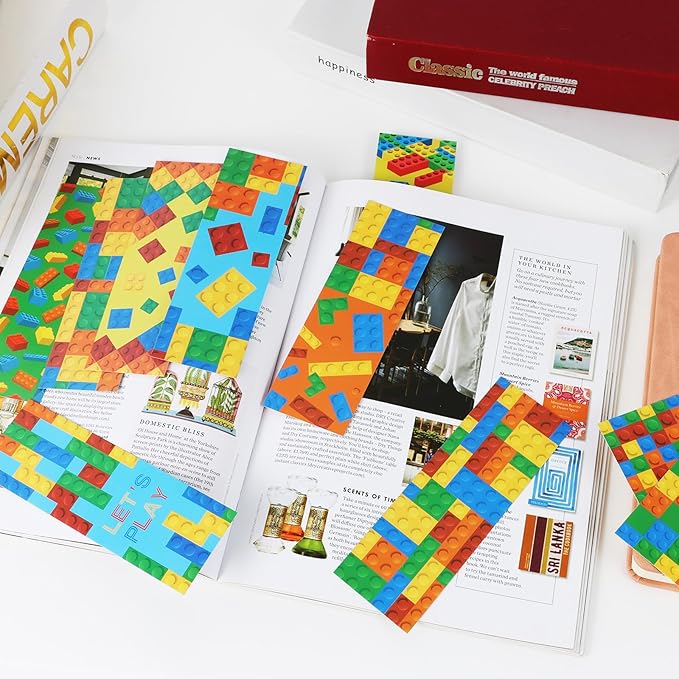 LiYiQ 100 Pcs Funny Building Block Bookmarks 6×2-inch Double-Sided Bookmarks for Kids Students Teachers Book Lovers Cute Bookmarks for Reading Bookmarks for Students School Supplies