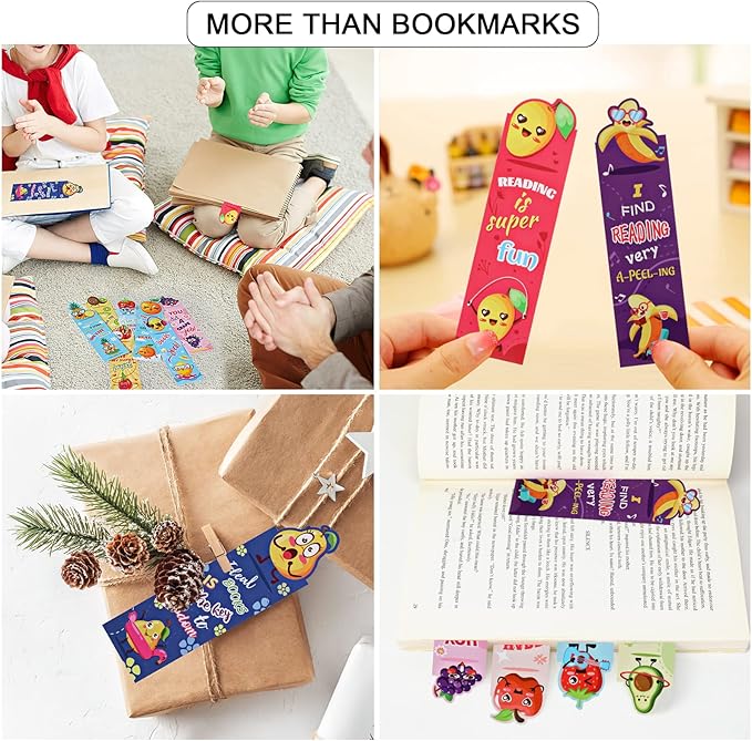 30 Pieces Fruit Paper Bookmarks,Inspirational Book Makers for Students Reading Lovers,Cute Book Page Marks for Kids Teens, Creative Page Clips for Game Prizes School Gifts(15 Styles,15x4cm)