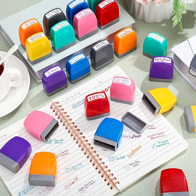 Yinder 24 Pcs Teacher Stamps for Classroom Self Inking Classroom Stamps Bulk for Teachers Elementary Colorful Motivational Encouraging Gifts(Classic)