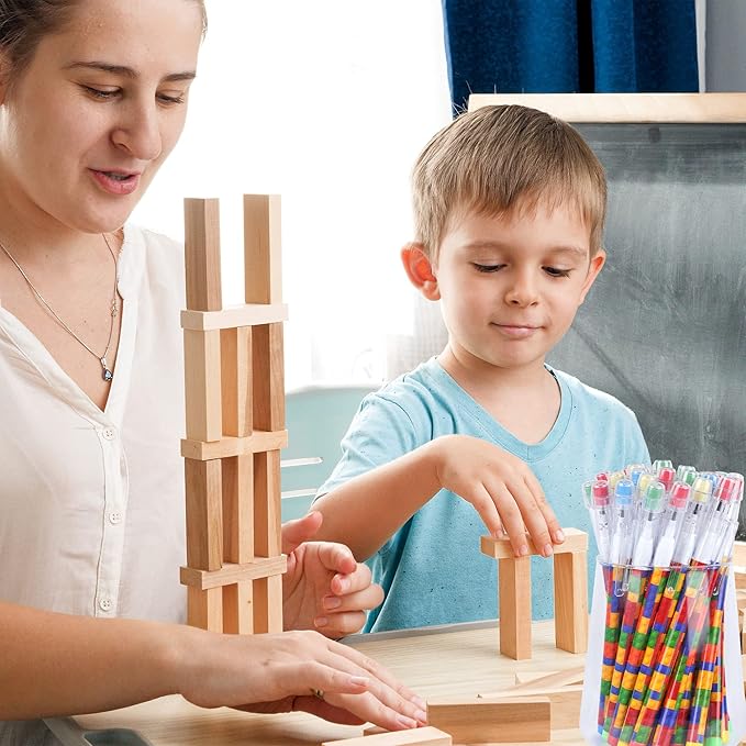 Kolewo4ever 48pcs HB Building Block Pencils Translucent Pencil Multicolor Non Sharpening Pencils Pop Up Plastic Pencils for Exams, School, Office, Sketching Learning Activities