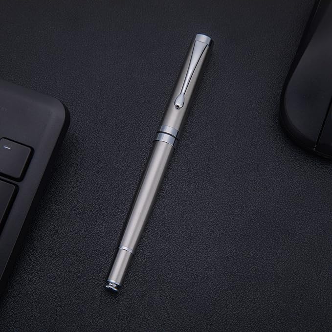 BEILUNER Silver Ballpoint Pens, Stainless Steel Body, Smooth Writing Experience, Dishwasher Safe, Gift Box with Extra Refill