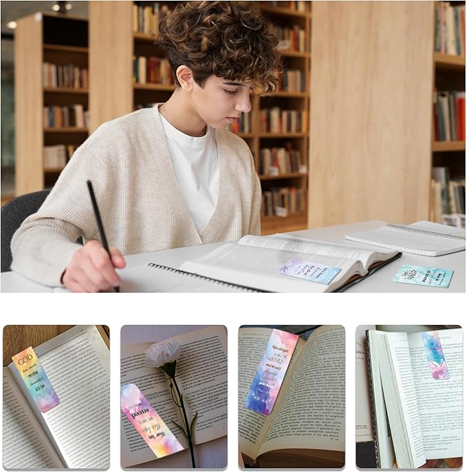 48 Piece Bible Verse Magnetic Bookmarks - Christian Scripture Inspirational Book Marks with Boxes - Religious Motivational Book Marker Prayer Page Clips for Women & Men Reading Gifts(Rainbow Style)