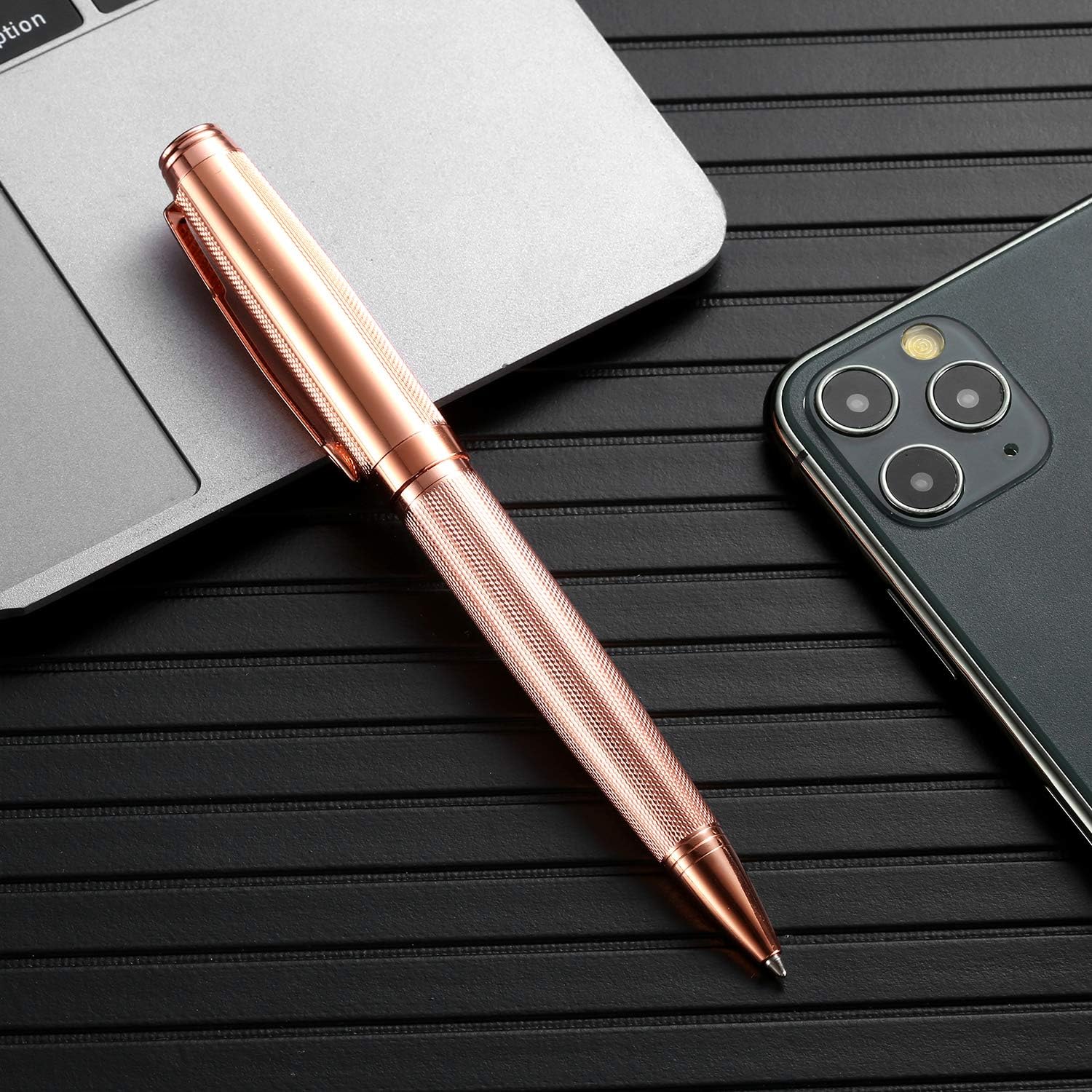 Ballpoint Pen with Gift Box for Men Women,Luxury Stainless Steel Retractable Pen Executive Home Office Use, and 2 Extra Refills Black Ink 1.0mm B2 (rose gold)