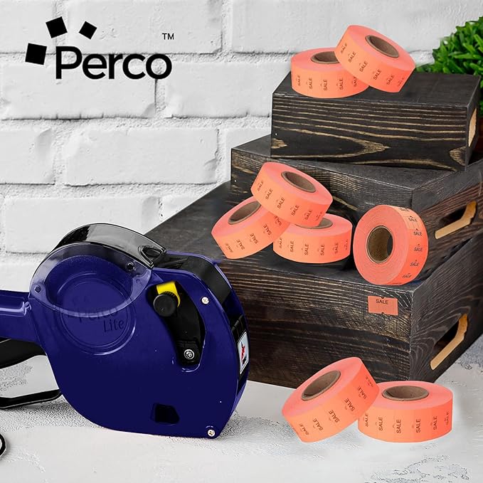 Perco 1 Line Fluorescent Red Sale Labels - 80 Rolls, 10 Sleeves, 80,000 Blank Price and Date Gun Labels for Perco 1 Line Price and Date Guns - Made in USA