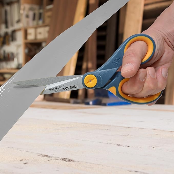Westcott 8" Straight Titanium Bonded Non-Stick Scissors with Adjustable Glide Feature 2 Pack (16550), Grey/Yellow