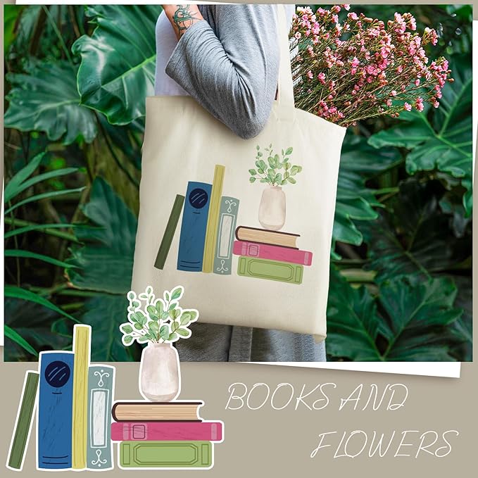 Sweetude 8 Pack Christmas Book Club Gifts Book Lovers Tote Bag Bulk Bookish Canvas bag Librarian Readers Gifts for Women(Book)