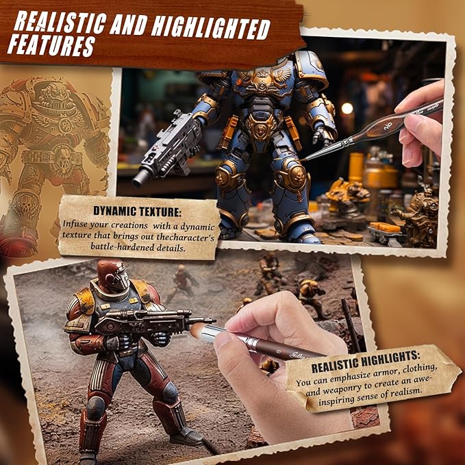 Detail Paint Brushes Dry Brushes, Golden Maple 10PC Flat Miniature Dry Paint Brushes Fine Detail Paint Brush Set for Acrylic, Oil, Watercolor & Citadel, Figurine, 40k.