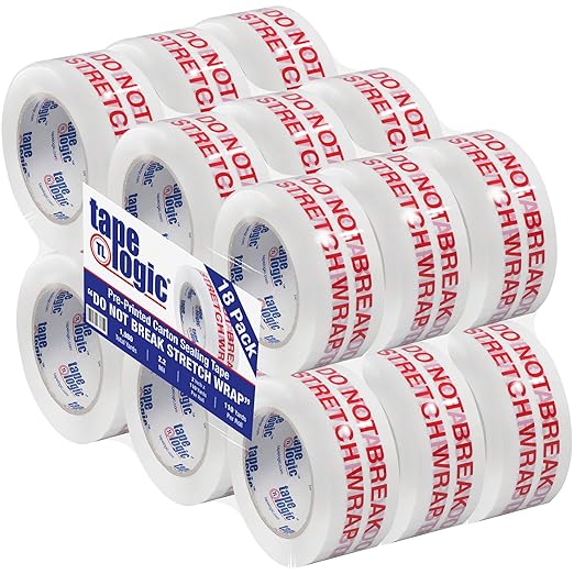 Aviditi Tape Logic 2 Inch x 110 Yard 2.2 Mil Red/White, Heavy Duty Packing Tape, "Do Not Break Stretch Wrap" 18 Pack, Perfect for Packing, Shipping, Moving, Home and Office